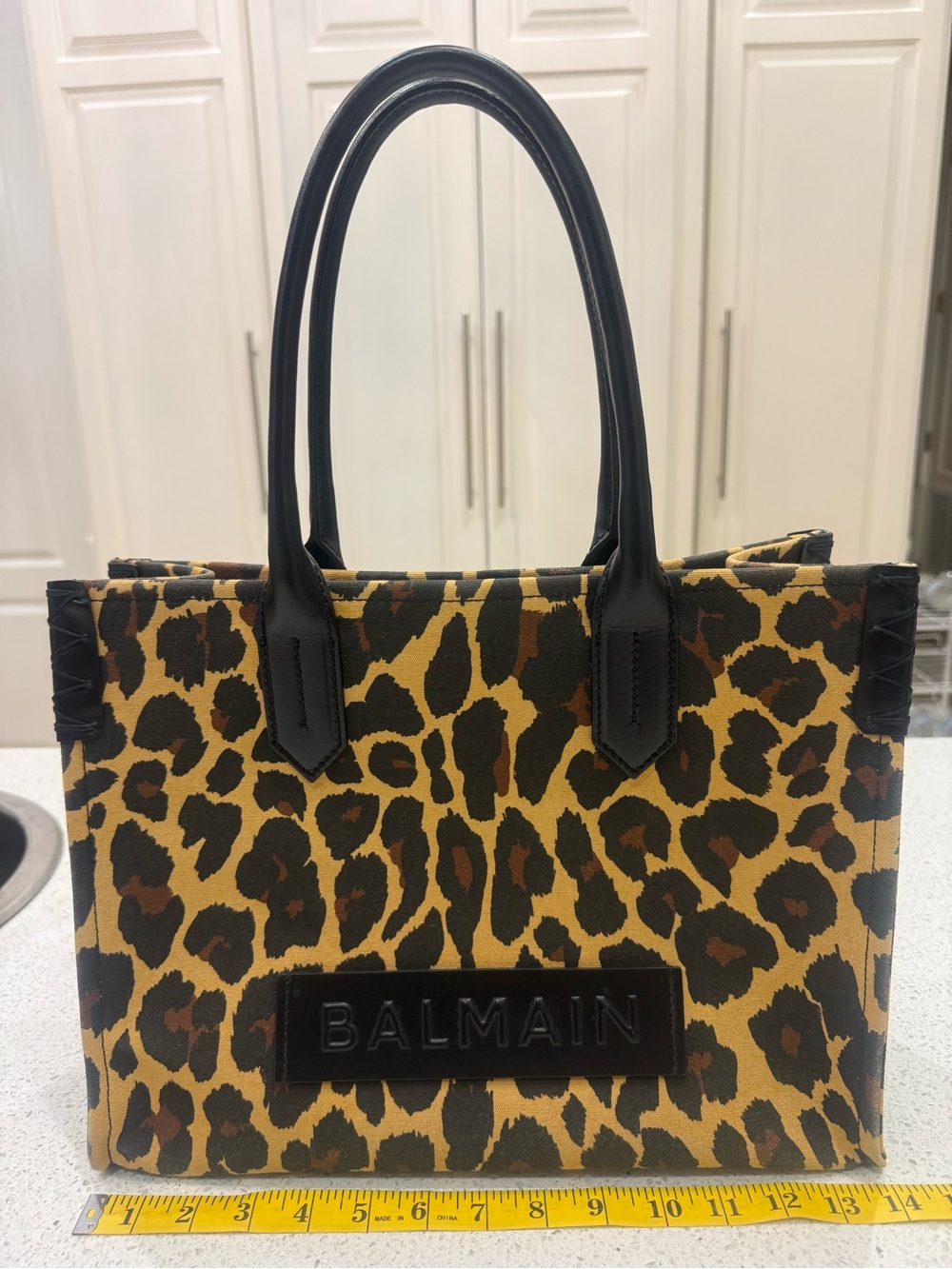 Balmain Leopard Print Tote Bag in Yellow and Brown